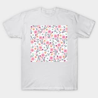 Pink flowers Botanical White Design T-Shirt